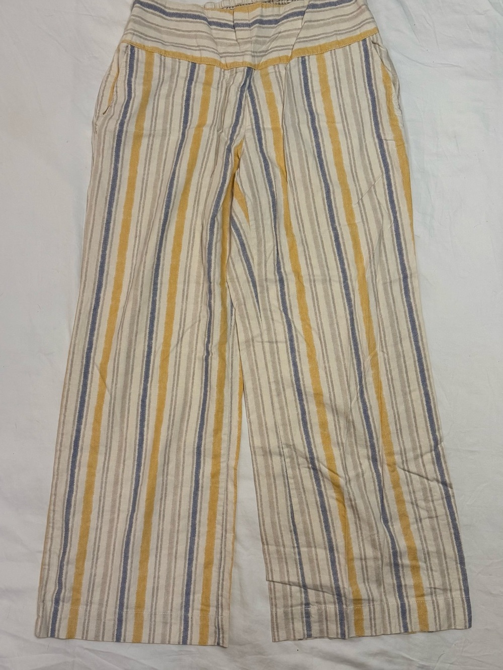 Wide Leg Striped Linen-Blend Pants in Cream and Mustard